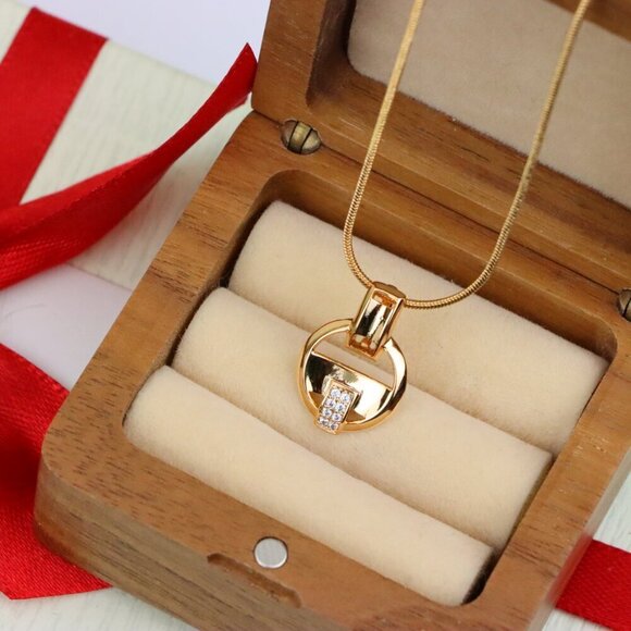 "Rose Gold Circle Pendant with Geometric Design and CZ Accents, XPPT1398 - Picture 8 of 13